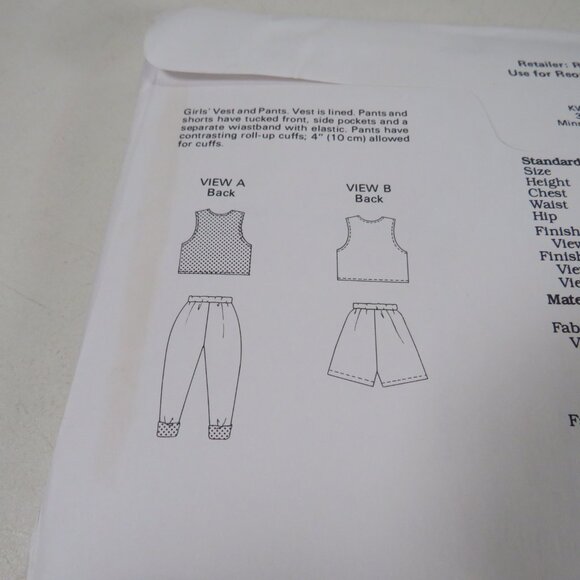 Kwik Sew 1954 Kids Clothing Pattern Pants, Shorts, Vest UNCUT 8-14 - Picture 3 of 5
